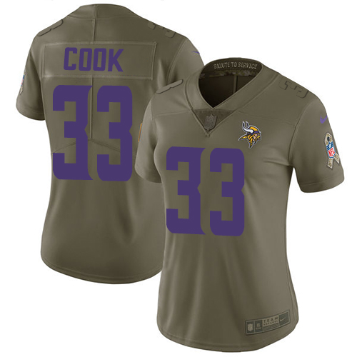 Nike Vikings #33 Dalvin Cook Olive Women's Stitched NFL Limited Salute to Service Jersey - Click Image to Close